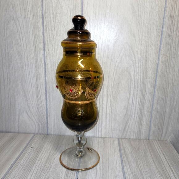 Vtg Avacado Green Italian Art Glass Apothecary Jar Candy Dish Bohemian - Picture 1 of 11